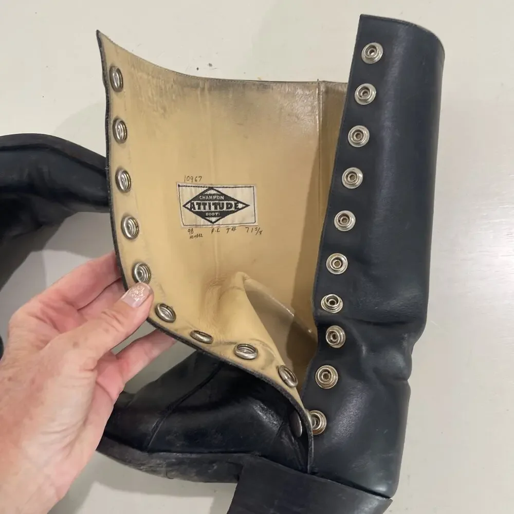 Champion Attitude Men Black Western Boots Size 9B Snap Side Vintage